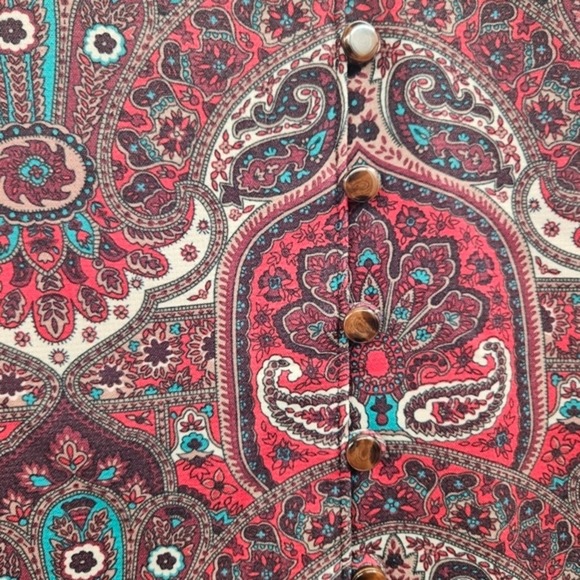 Talbots Paisley Print Button Front Knee Length‎ Skirt Red Blue Women's Size 4 - Picture 7 of 15